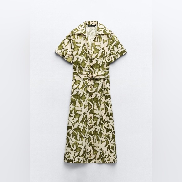 Zara Dresses & Skirts - ZARA Midi Shirt Dress Floral Print Poplin With Gold Buttons and Belt